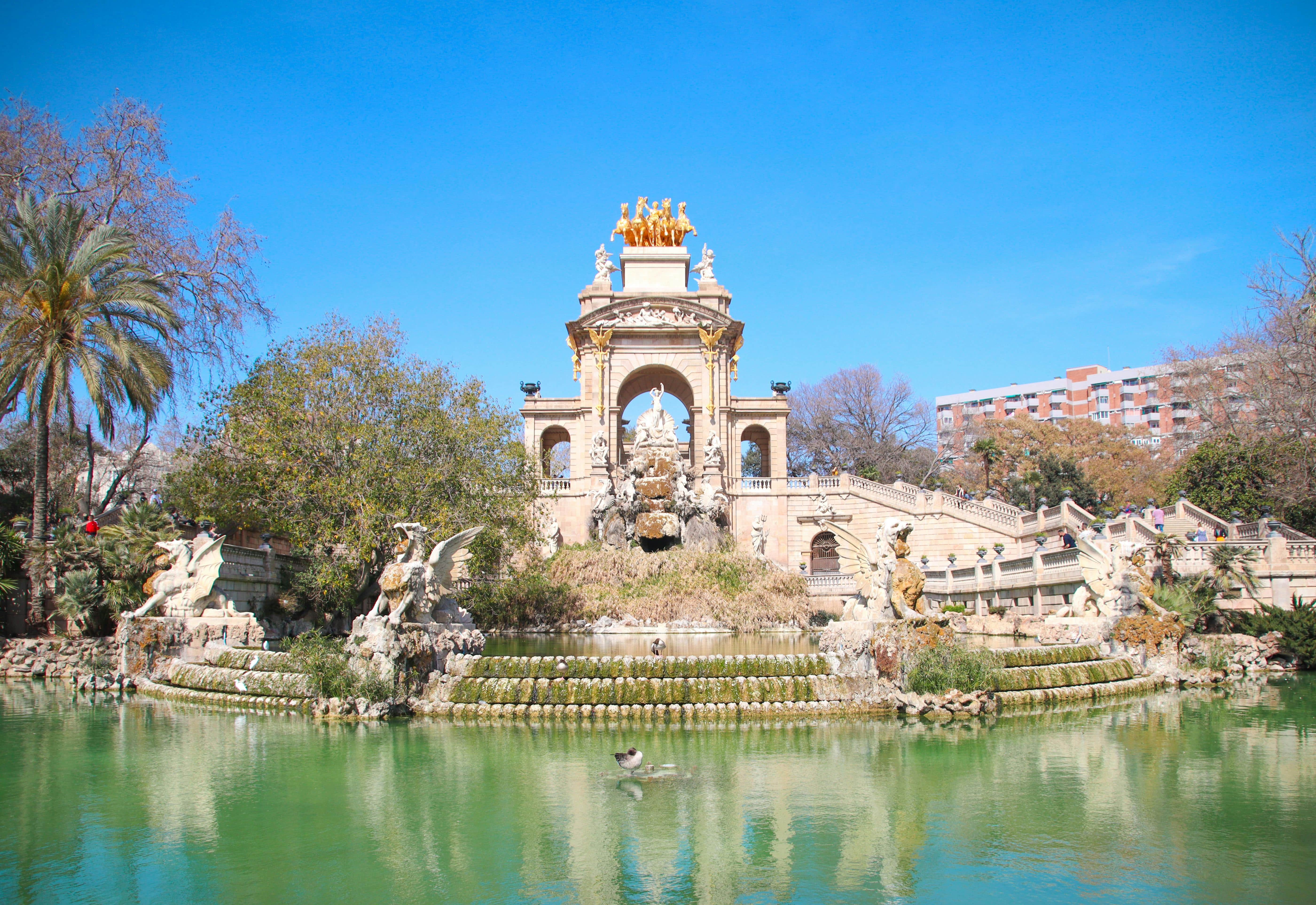 Pond with Monument in Ciutadella Park in Barcelona